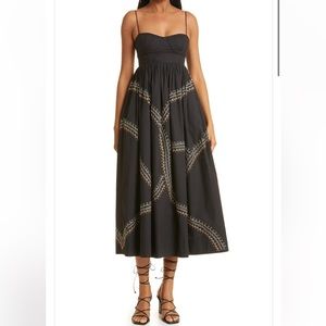 Ulla Johnson Black Midi Dress with Gold Accents